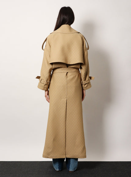 Gucci Wool And Silk Crepe Coat With All-Over Gg Motif