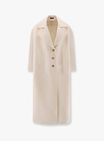 Gucci Wool And Silk Crepe Coat With All-Over Gg Motif Bianco