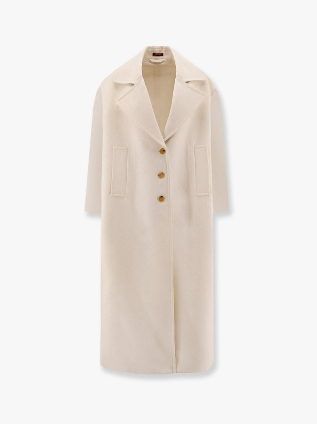 Gucci Wool And Silk Crepe Coat With All-Over Gg Motif Bianco