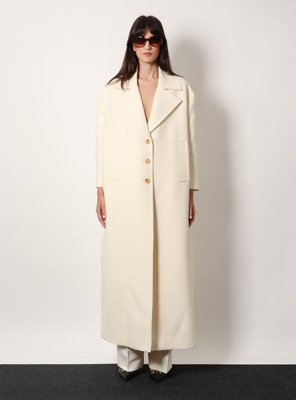 Gucci Wool And Silk Crepe Coat With All-Over Gg Motif