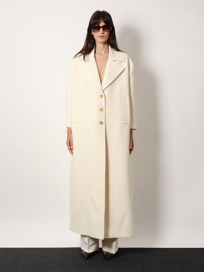 Gucci Wool And Silk Crepe Coat With All-Over Gg Motif