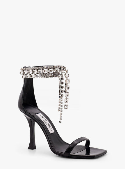 Jimmy Choo Black Vintage Leather Sandals With Crystals Detail