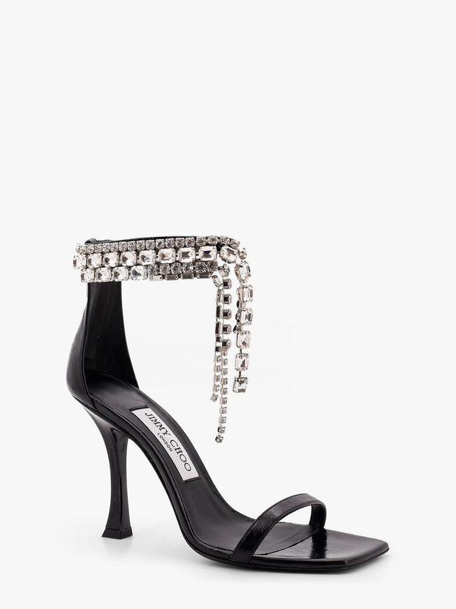 Jimmy Choo Black Vintage Leather Sandals With Crystals Detail