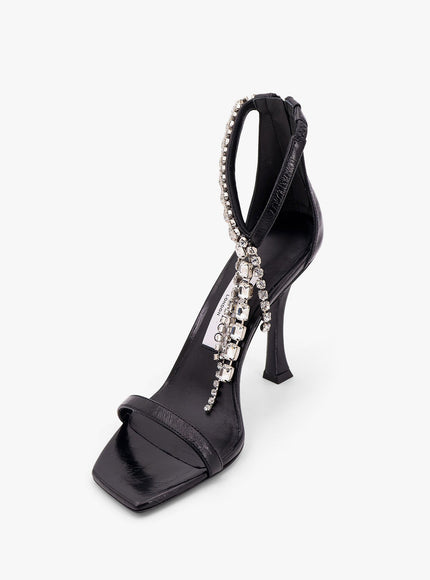 Jimmy Choo Black Vintage Leather Sandals With Crystals Detail