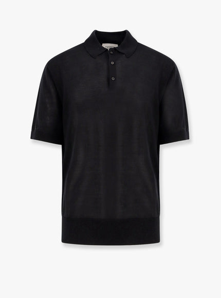 Laneus Knitted Polo Shirt With Ribbed Profiles Nero