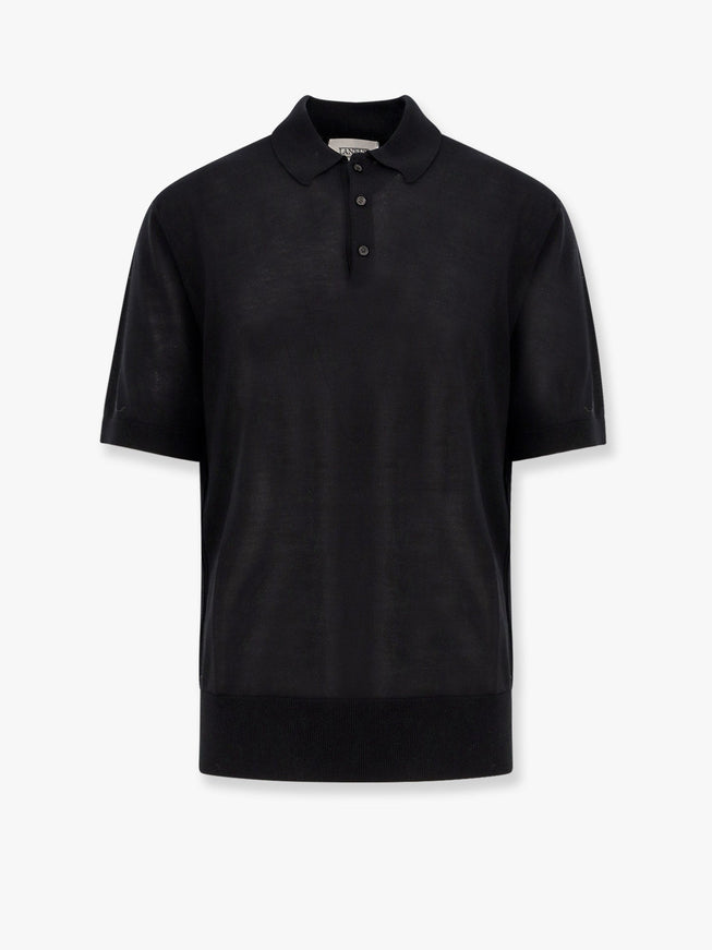 Laneus Knitted Polo Shirt With Ribbed Profiles Nero