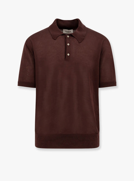 Laneus Knitted Polo Shirt With Ribbed Profiles Marrone