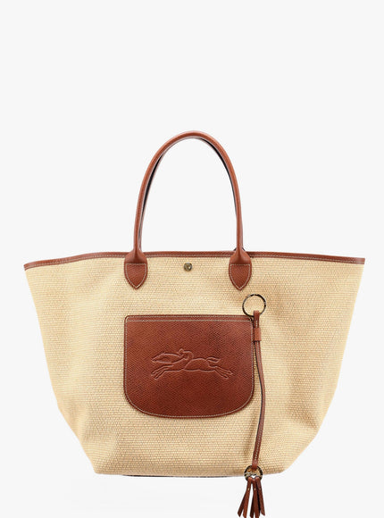 Longchamp Paris Le Panier Pliage Raffia And Leather Shoulder Bag Uni Beige