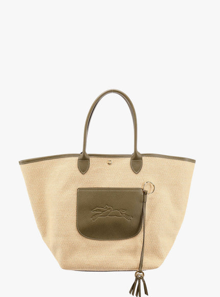 Longchamp Paris Le Panier Pliage Raffia And Leather Shoulder Bag Uni Verde