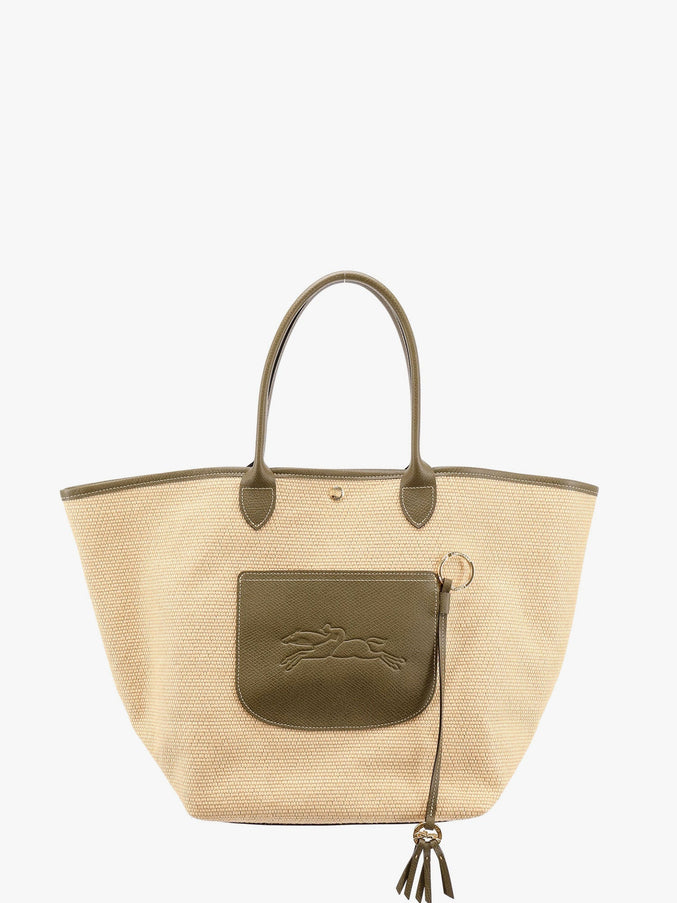 Longchamp Paris Le Panier Pliage Raffia And Leather Shoulder Bag Uni Verde