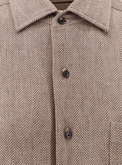 Loro Piana André Linen Shirt With Herringbone Motif