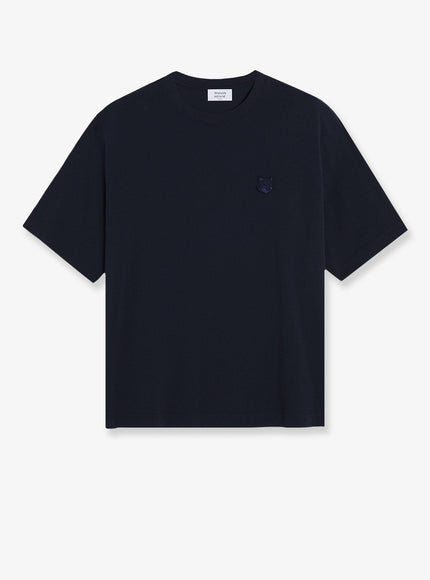Maison Kitsune Cotton T-Shirt With Iconic Logo Patch Blu