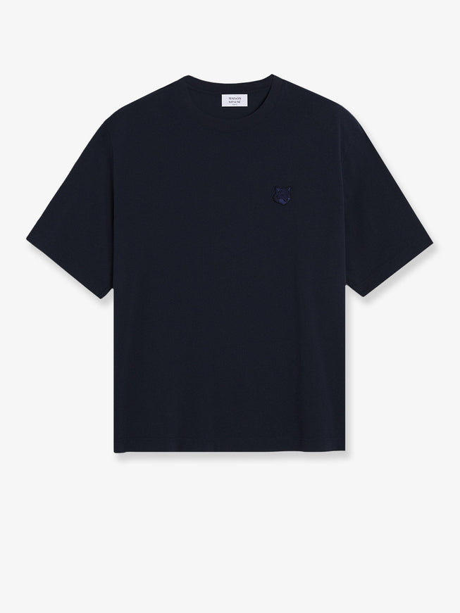 Maison Kitsune Cotton T-Shirt With Iconic Logo Patch Blu