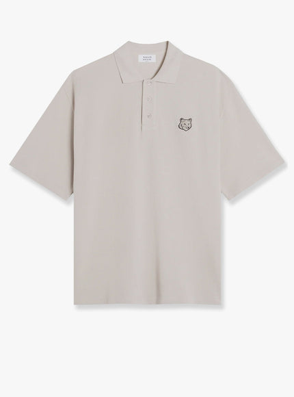 Maison Kitsune Cotton Polo Shirt With Bold Fox Head Patch Grigio