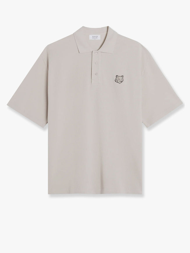 Maison Kitsune Cotton Polo Shirt With Bold Fox Head Patch Grigio