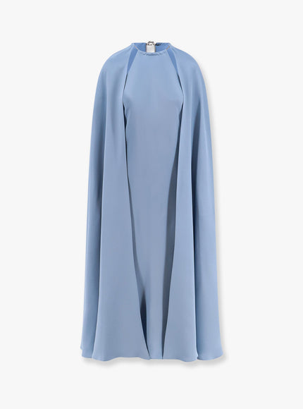 Max Mara Managua Silk Long Dress With Silk Cape And Metal Detail Celeste