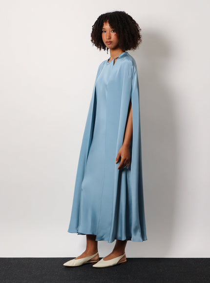 Max Mara Managua Silk Long Dress With Silk Cape And Metal Detail