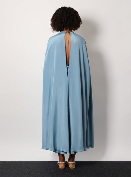Max Mara Managua Silk Long Dress With Silk Cape And Metal Detail