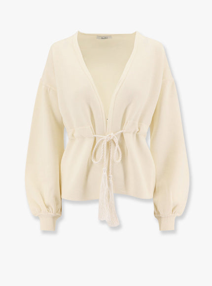 Max Mara Tiberio Virgin Wool Cardigan With Rope At Waist Bianco
