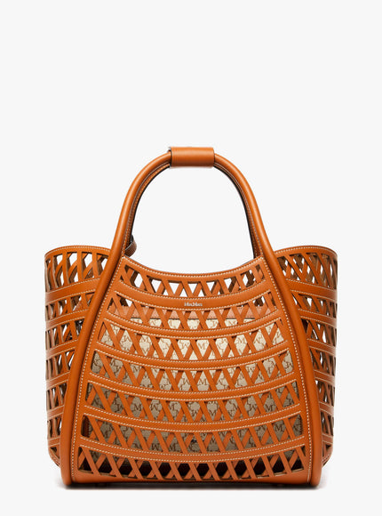Max Mara Marines Weaving Perforated Leather Handbag With Internal Clutch Uni Marrone
