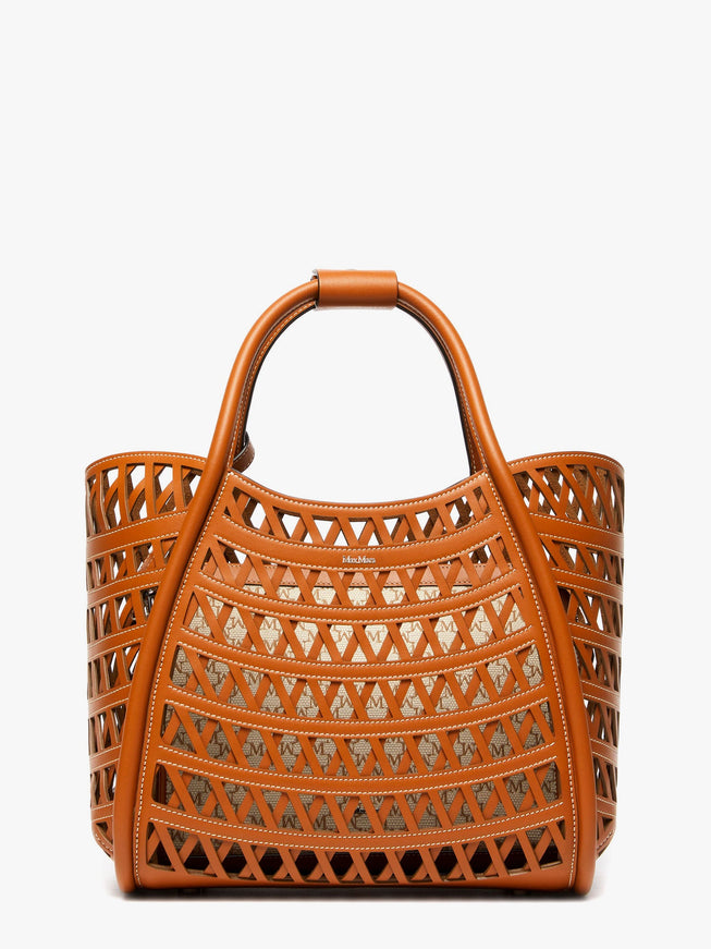 Max Mara Marines Weaving Perforated Leather Handbag With Internal Clutch Uni Marrone