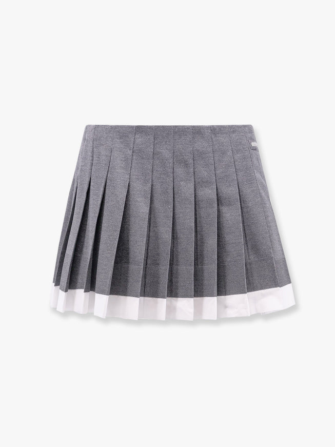 Miu Miu Recycled Silk Pleated Skirt 42 Grigio
