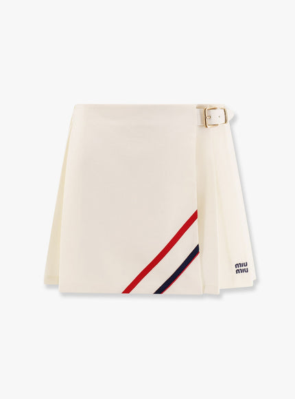 Miu Miu Plissé Wool And Mohair Skirt Bianco