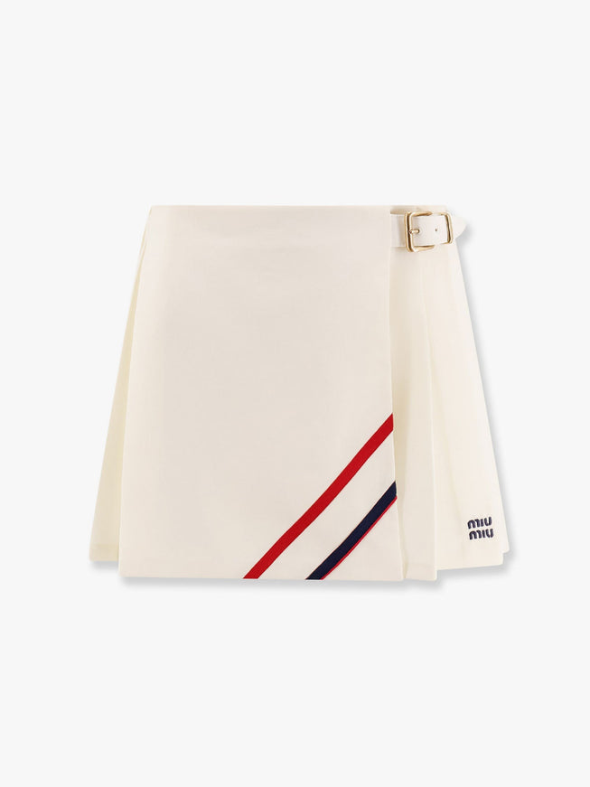 Miu Miu Plissé Wool And Mohair Skirt Bianco