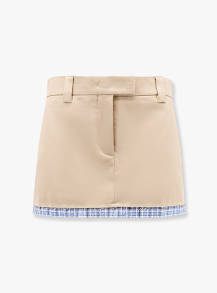 Miu Miu Cotton Skirt With Check Insert On The Bottom Beige