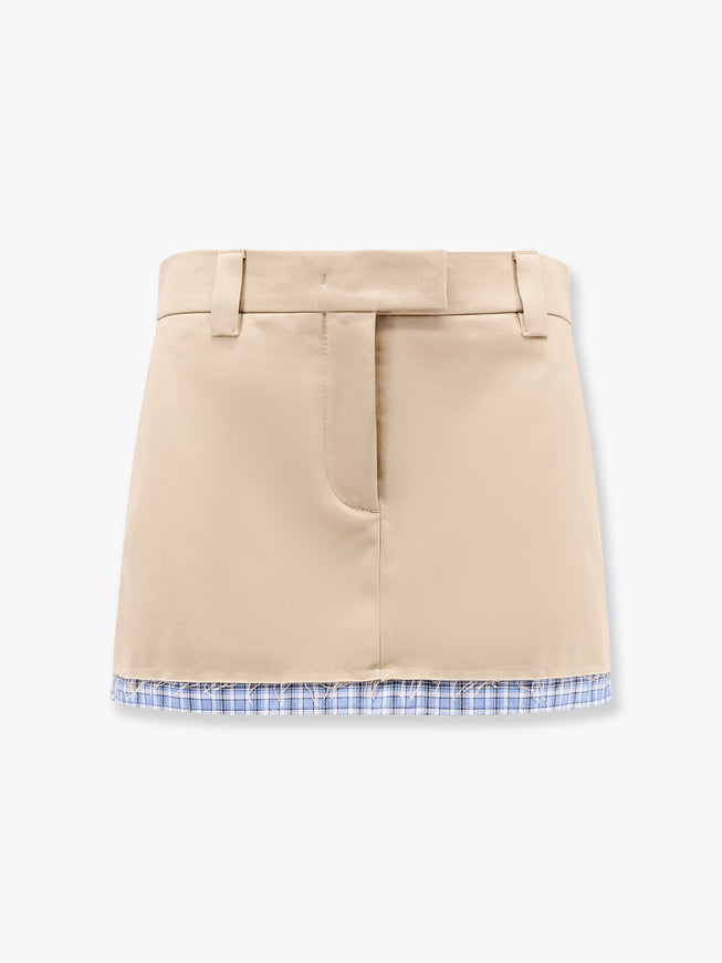 Miu Miu Cotton Skirt With Check Insert On The Bottom Beige