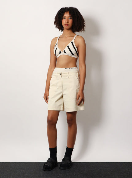 Moncler Stretch Cotton Shorts With Maxi Logo Patch