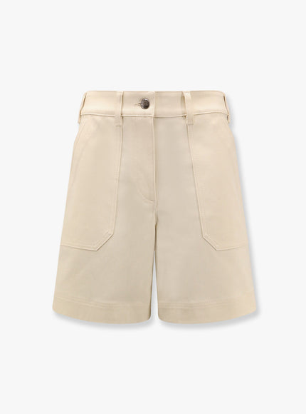 Moncler Stretch Cotton Shorts With Maxi Logo Patch Beige