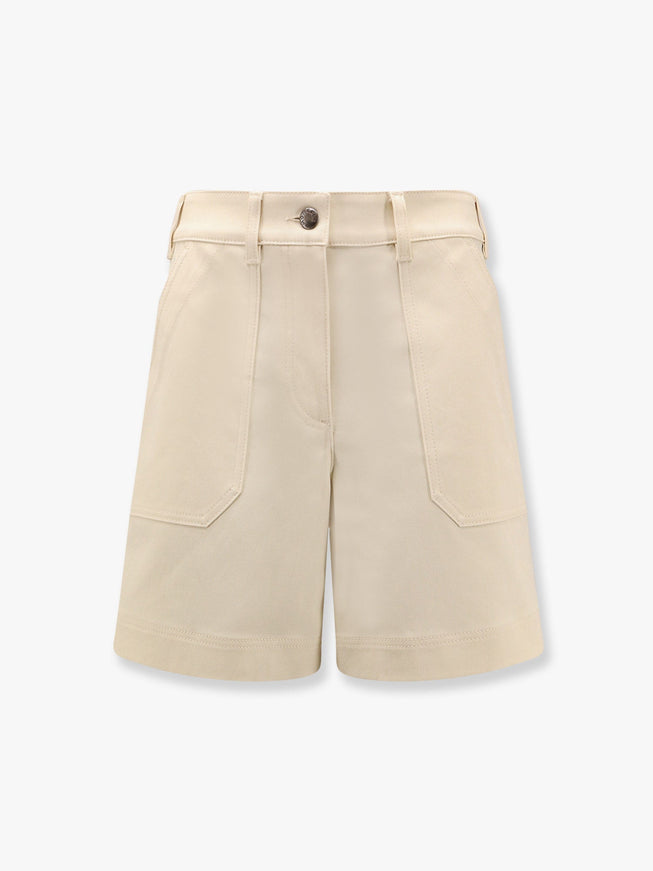 Moncler Stretch Cotton Shorts With Maxi Logo Patch Beige