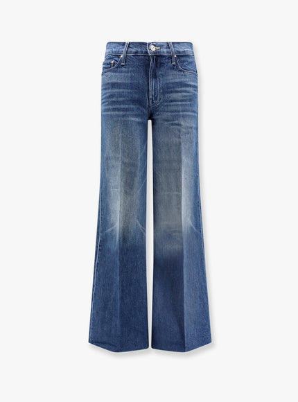 Mother Cotton Blend Jeans With Embroidered Monogram Blu