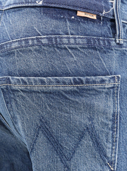 Mother Cotton Blend Jeans With Embroidered Monogram