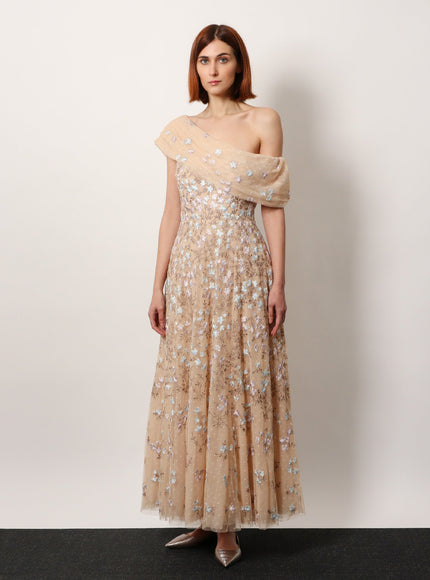 Needle & Thread One-Shoulder Long Dress With Multicolor Embroidery