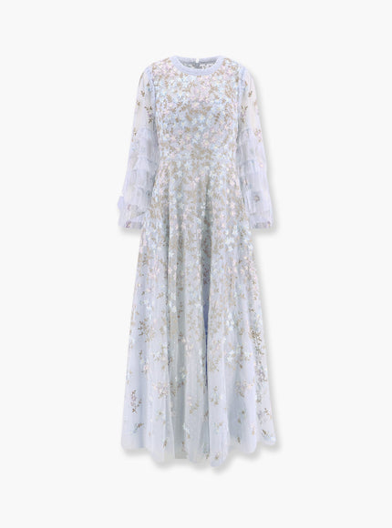Needle & Thread Embroidered Tulle Long Dress Blu