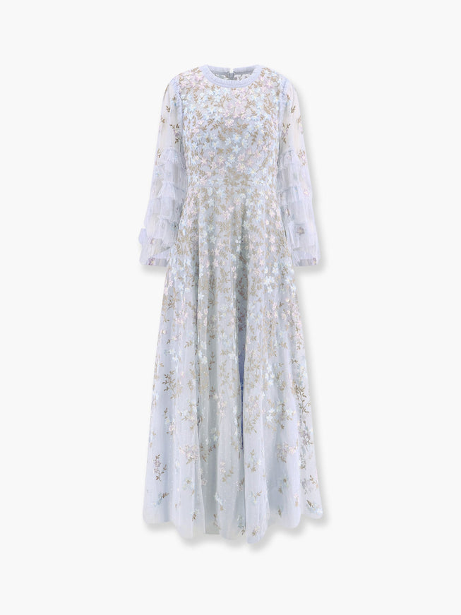 Needle & Thread Embroidered Tulle Long Dress Blu