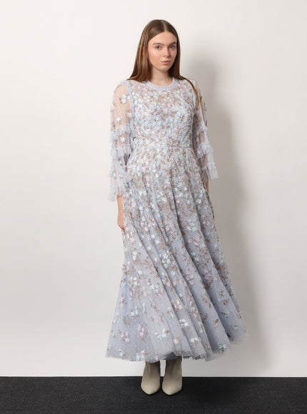Needle & Thread Embroidered Tulle Long Dress