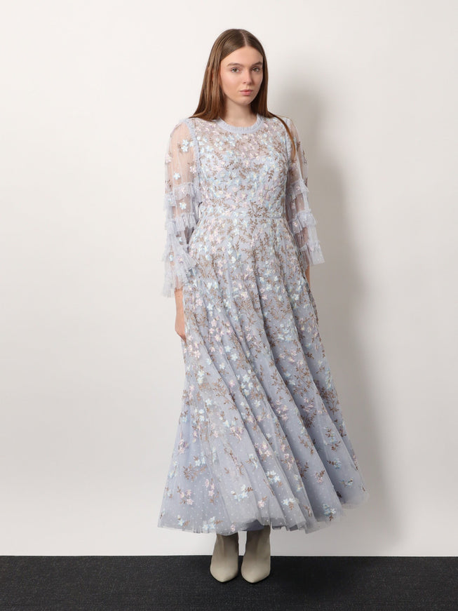 Needle & Thread Embroidered Tulle Long Dress