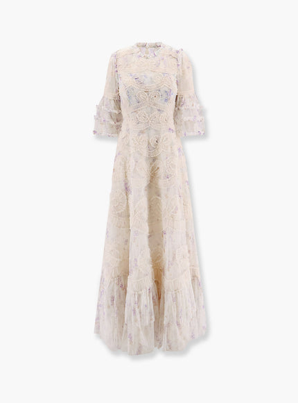 Needle & Thread Long Dress With Multicolor Motif Bianco