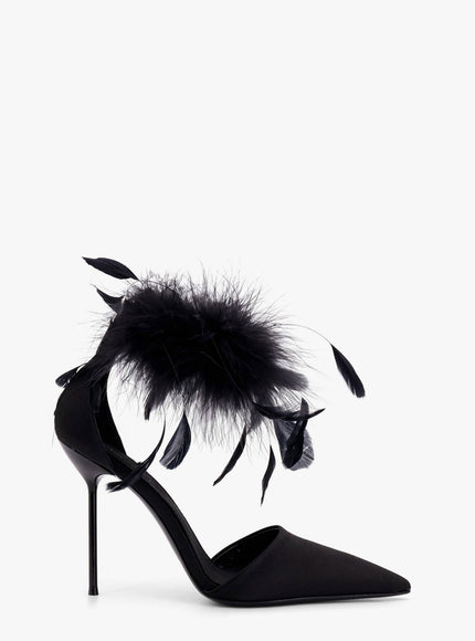 Paris Texas Lidia Satin Sandals With Feather Detail Nero