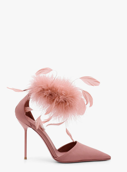 Paris Texas Lidia Satin Sandals With Feather Detail Rosa