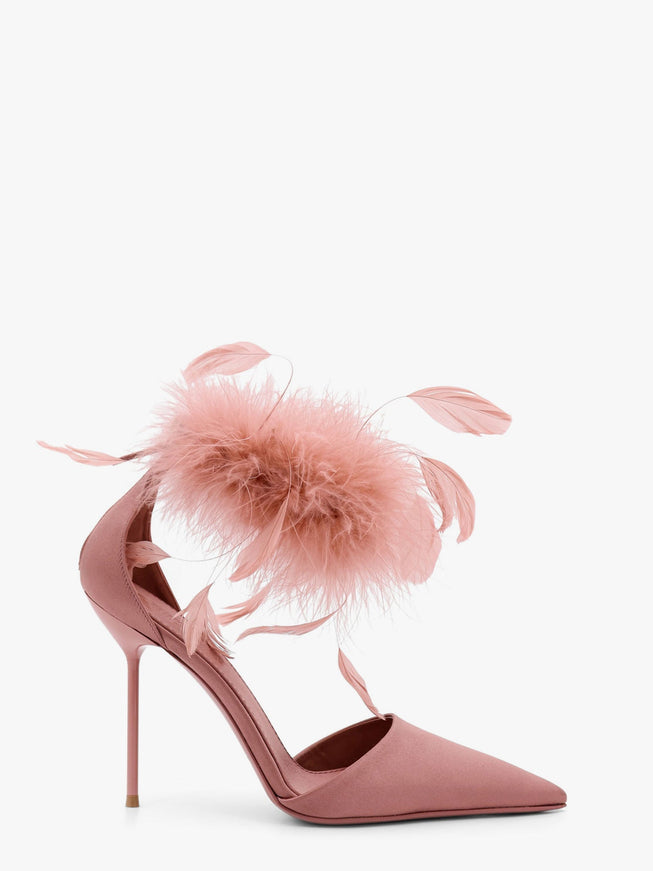 Paris Texas Lidia Satin Sandals With Feather Detail Rosa