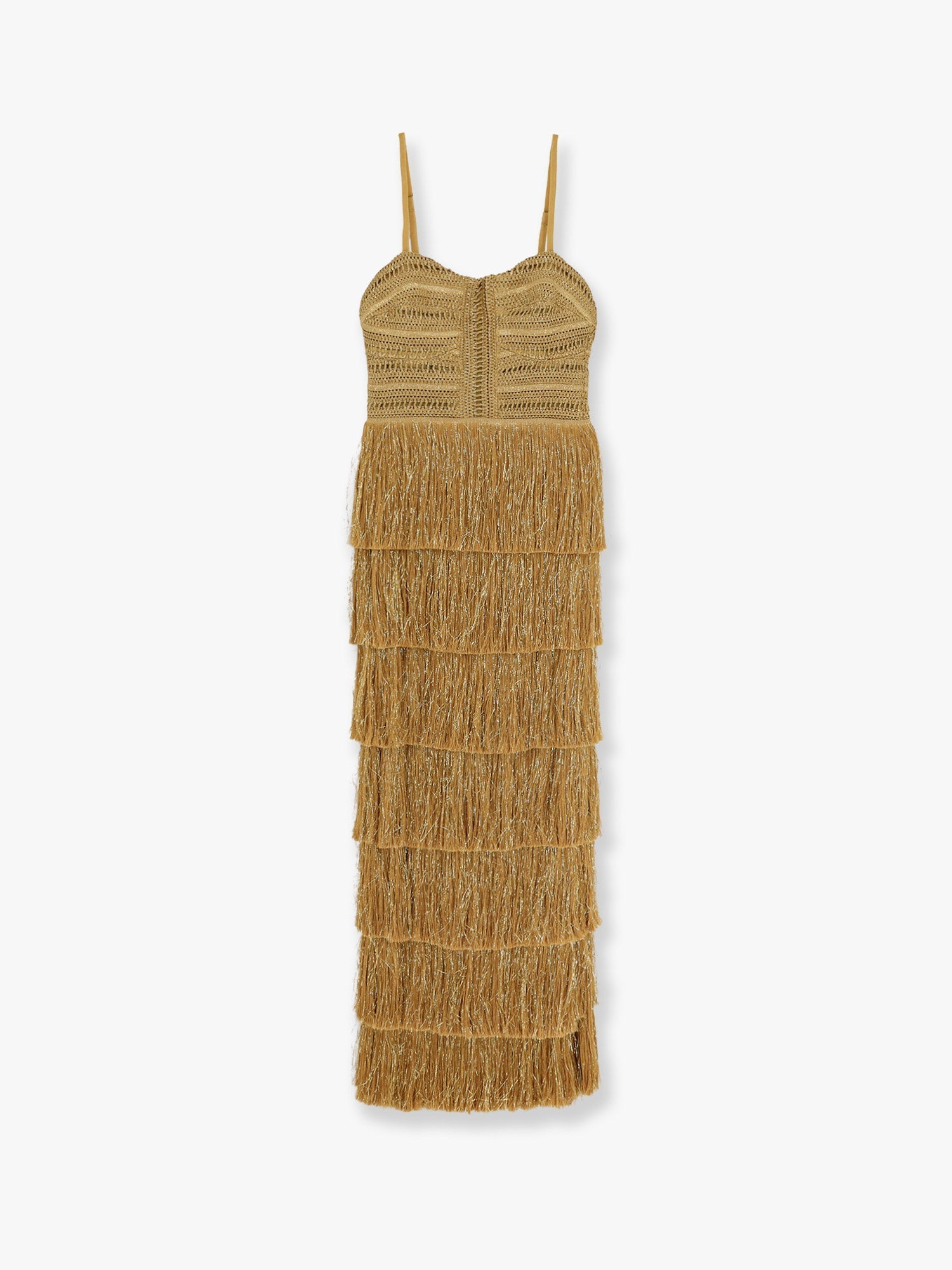 Patbo Long Dress With Embroidered Corset And Fringes Patbo Long Dress With Embroidered Corset And Fringes