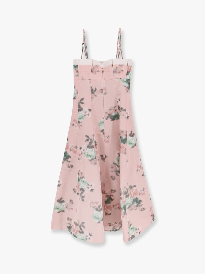 Philosophy Di Lorenzo Serafini Linen Blend Long Dress With Multicolor Floral Print 40 / Rosa Philosophy Di Lorenzo Serafini Linen Blend Long Dress With Multicolor Floral Print 40 / Rosa