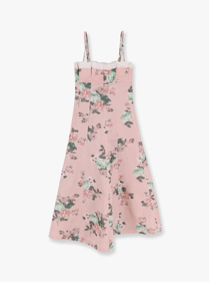 Philosophy Di Lorenzo Serafini Linen Blend Long Dress With Multicolor Floral Print Rosa