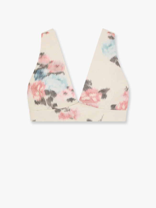 Philosophy Di Lorenzo Serafini Linen Blend Top With Floral Print Beige