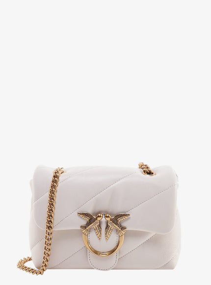 Pinko Matelassé Leather Shoulder Bag With Iconic Love Birds Buckle Uni Bianco