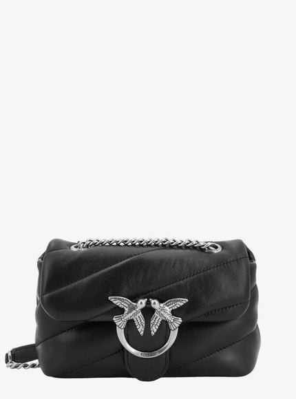 Pinko Matelassé Leather Shoulder Bag With Iconic Love Birds Buckle Uni Nero